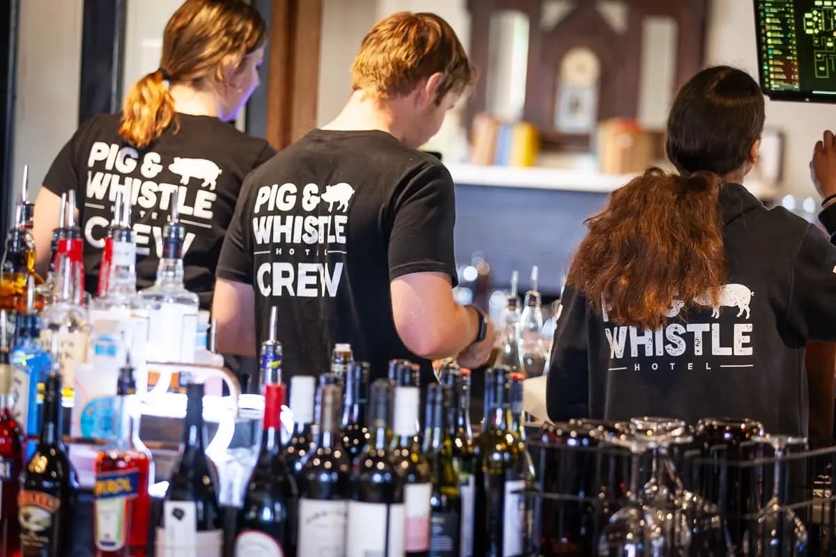 The open hearth in the Pig & Whistle bar